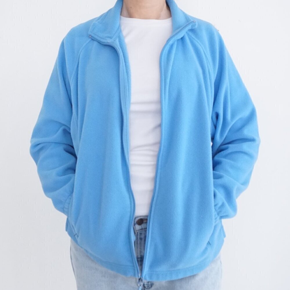 Vintage Falls Creek Blue Outdoor Hiking Fleece Zip Up Cardigan Sweater Xl